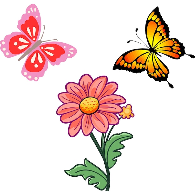 Wektor Pięknych Motyli I Kwiatów