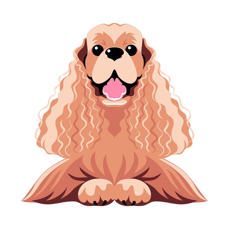 Wektor wektor pies cocker spaniel amerykański z brązowym płaszczem w pozycji leżącej ikona płaska konstrukcja
