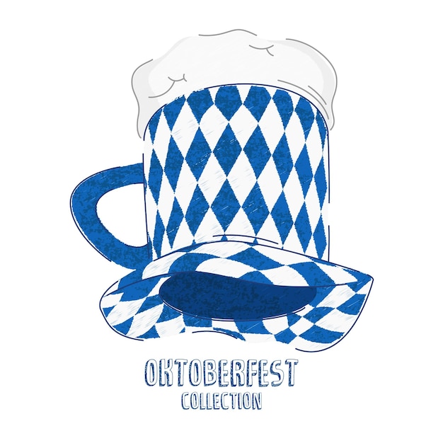 Wektor Płaska Ręcznie Rysowane Ilustracja Oktoberfest Party Hat Tradycyjny Niemiecki Filcowy Kapelusz