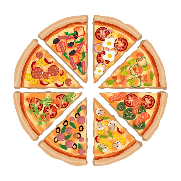 wektor plasterek pizzy różne dodatki