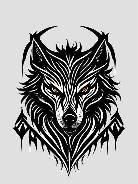 Plik wektorowy wektor plemienna sylwetka głowy wilka mitologia logo monochromatyczny styl projektowania ilustracja dzieła sztuki