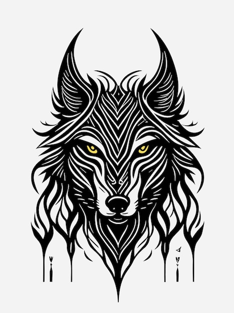 Plik wektorowy wektor plemienna sylwetka głowy wilka mitologia logo monochromatyczny styl projektowania ilustracja dzieła sztuki