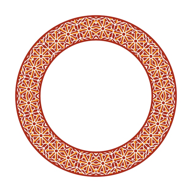 Wektor Plemiennych Azjatyckich Geometrycznej Ramki. Arabski Okrągły Ozdobny Ornament Na Białym Tle