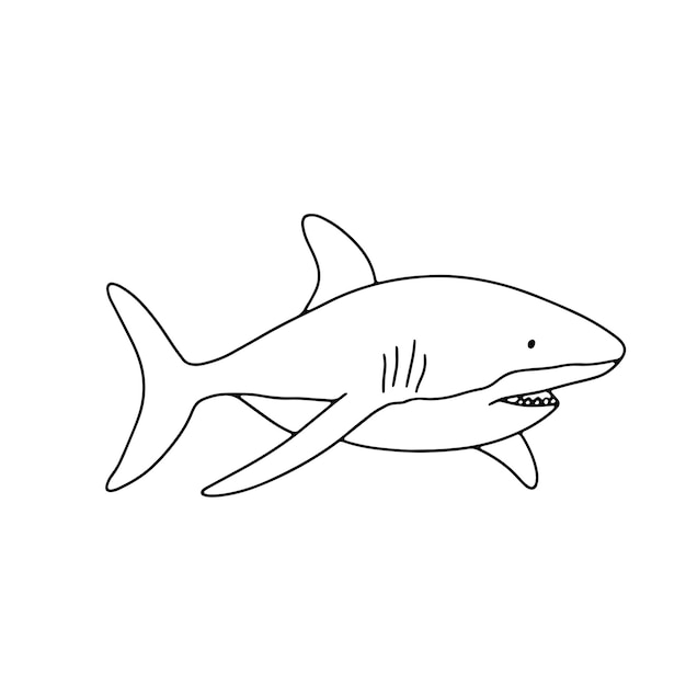 Wektor pływacki rekin izolowany na białym tle Ręcznie rysowane konspektu doodle ilustracja oceanu lub podwodnego zwierzęcia