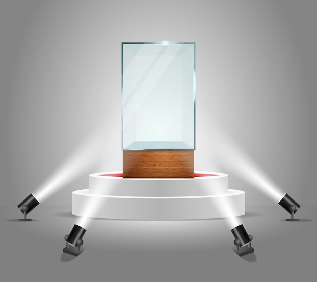 Plik wektorowy wektor podświetlane podium z pustą szklaną gablotą