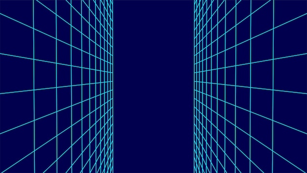 Wektor podwójna perspektywa siatki na niebieskim tle Cyfrowa cyberprzestrzeń Struktura połączenia sieci Abstrakcyjne tło oczek