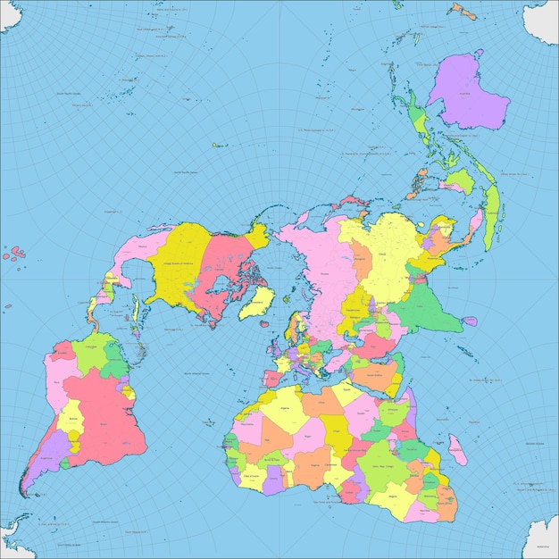 Wektor Polityczna Mapa świata Projekcja Quincuncial Peirce'a