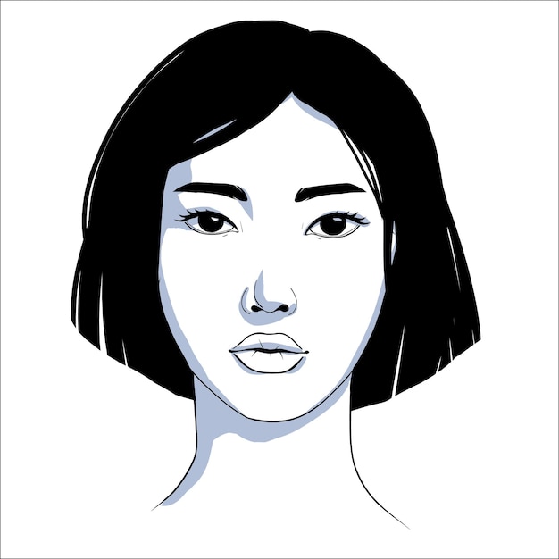 Wektor Portret Pięknej Azjatyckiej Kobiety W Czerni I Bieli Delikatna Sylwetka Mody Ilustracji