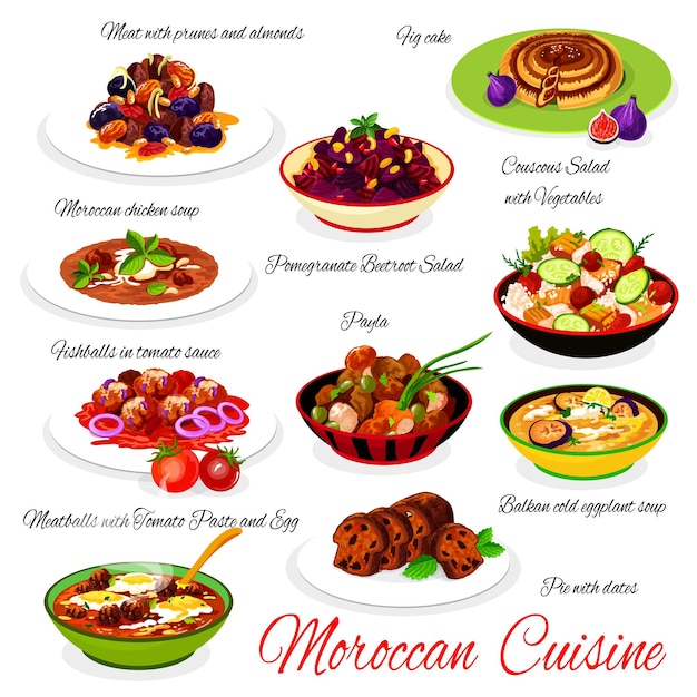 Plik wektorowy wektor posiłków w restauracji kuchni marokańskiej