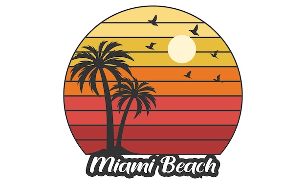 Wektor projekt koszulki „Miami Beach” czas letni słońce wektor nadruk