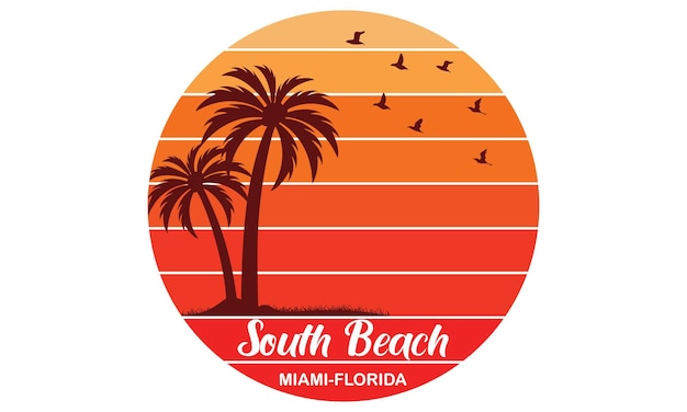 Wektor projekt koszulki „South Beach Miami Florida” czas letni słońce wektor nadruk