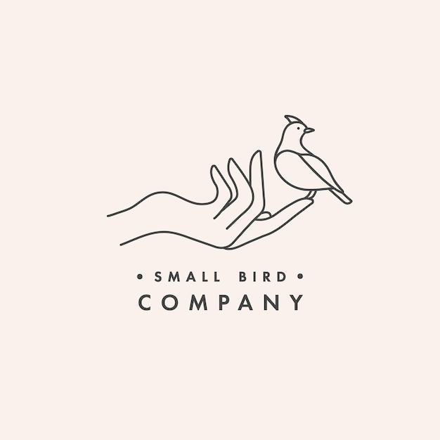 Wektor Projekt Liniowy Szablon Logo Lub Godło Ręka żeńska Z Ptakiem Abstrakcyjny Symbol Dla Ręcznie Robionych Ptoducts
