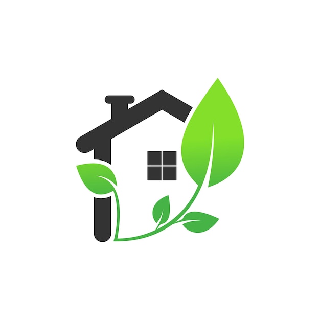 Plik wektorowy wektor projektowania logo zielonego domu z ilustracją koncepcji liści