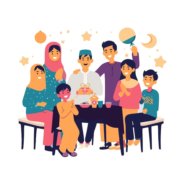 Plik wektorowy wektor projektowania muzułmańskiej rodziny wspólnie świętującej islamski nowy rok