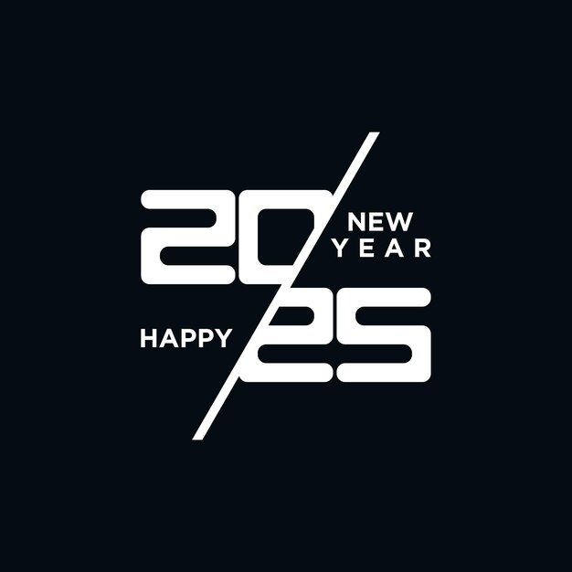 Wektor projektowania tekstu logotypu Happy New Year 2025 trendy Premium Vector