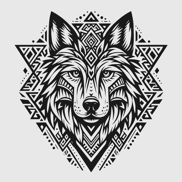 Plik wektorowy wektor projektu czarnego tatuażu tribal wolf face