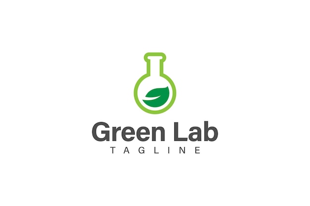 Wektor projektu logo zielonego laboratorium z koncepcją butelki laboratoryjnej i liścia