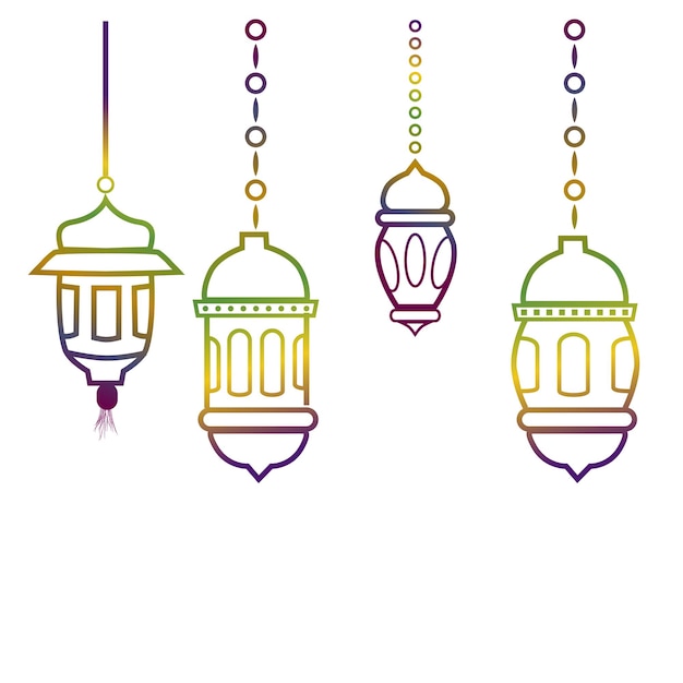 Wektor prosty styl ikony czterech modeli latarni, kolorowy