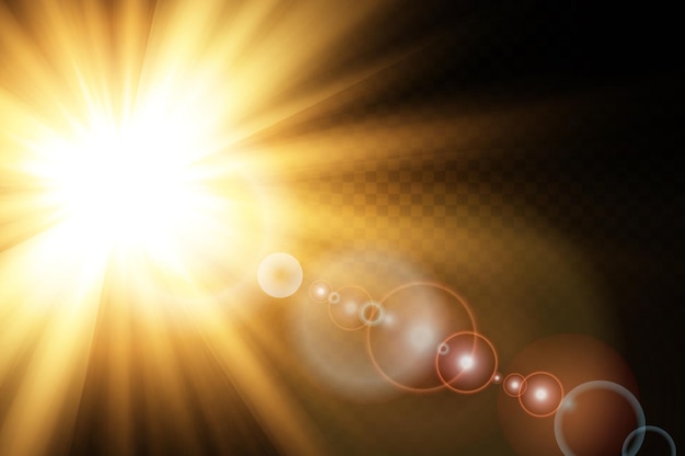 Wektor przezroczysty efekt światła słonecznego specjalny obiektyw flary Błysk słoneczny z promieniami i reflektorem