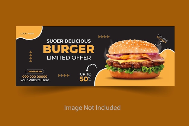 Wektor pyszne burger jedzenie menu Facebook okładka szablon projektu banera