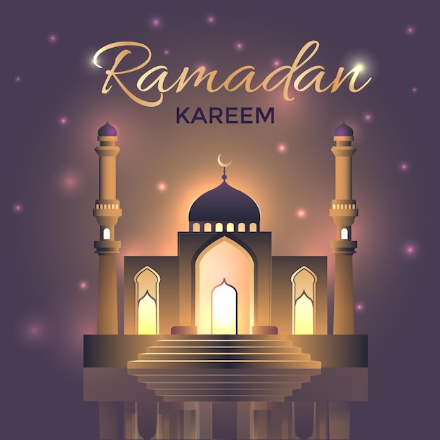 Wektor Ramadan Kareem karta Magiczny baner dla Ramadanu życząc złoty arabski meczet i gwiazdy