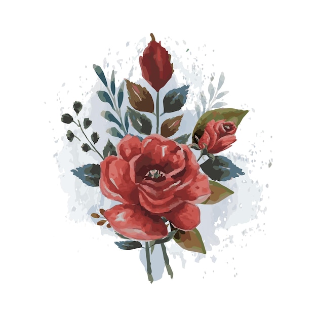 Wektor Ręcznie Rysowane Akwarela Bukiet Kwiatów Akwarela Ilustracja Proste Czerwone Kwiaty