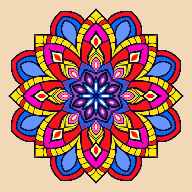 Wektor Ręcznie Rysowane Doodle Mandali Z Serca. Etniczna Mandala Z Kolorowym Ornamentem