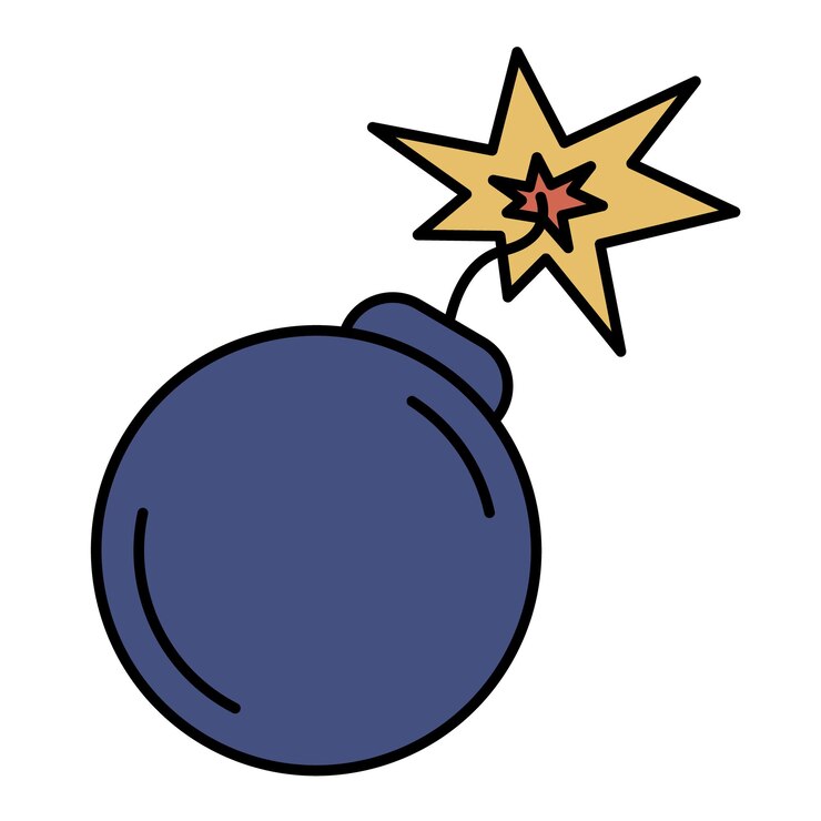 Wektor ręcznie rysowane ilustracja kreskówka bomby z płonącym knotem