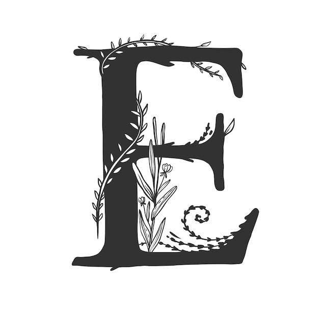 Plik wektorowy wektor ręcznie rysowane monogram wielka litera e z kwiatowymi elementami