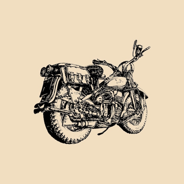 Wektor Ręcznie Rysowane Motocykl Vintage Szczegółowa Ilustracja Rower Retro W Stylu Atramentu Dla Firmy Chopper Sklep Niestandardowy Garaż Etykieta Mc Logo Tshirt Print Itp