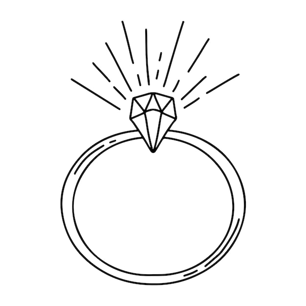 Wektor ręcznie rysowane obrączkę z diamentowym elementem kobiecego logo w stylu doodle