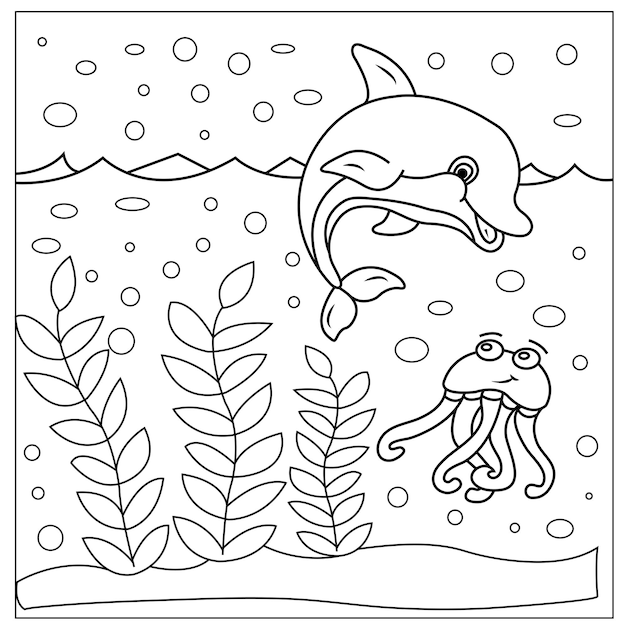 Plik wektorowy wektor ręcznie rysowane sealife kolorowanki dla dzieci