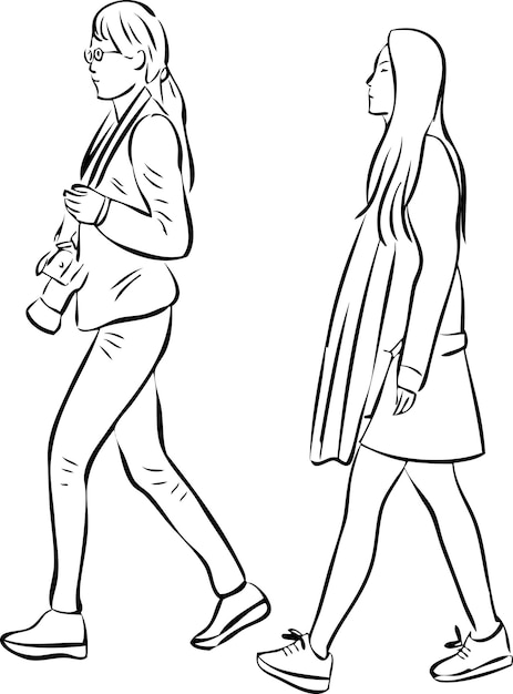 Plik wektorowy wektor rysunek dziewcząt studentów chodzących na spacer