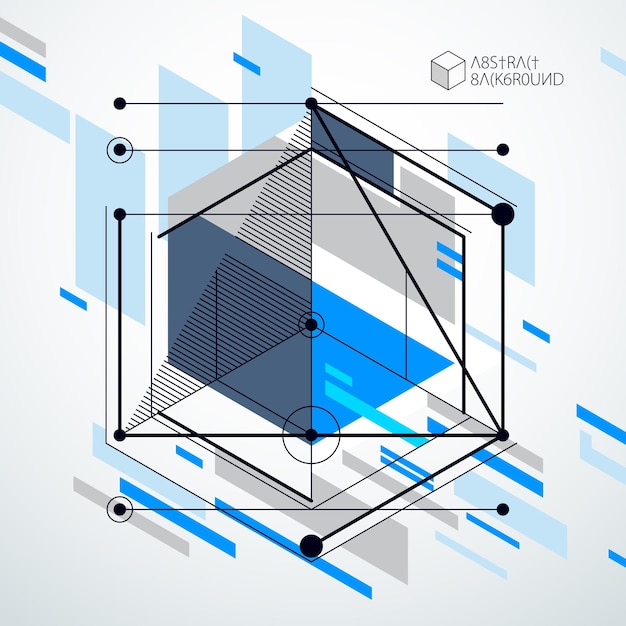 Plik wektorowy wektor rysunek niebieskiego systemu przemysłowego utworzonego za pomocą linii i kostek 3d. nowoczesna kompozycja geometryczna może służyć jako szablon i układ.