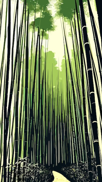 Wektor rysunku krajobrazu lasu bambusowego