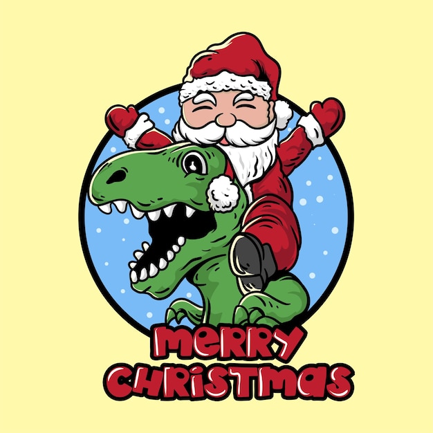 Wektor Santa Z T Rex Ilustracja Kreskówka