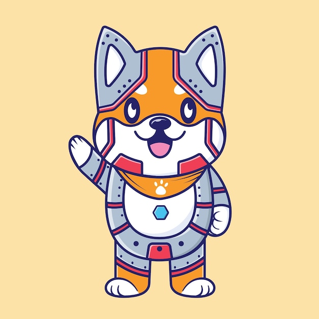 Wektor Słodki Shiba Inu Pies Robot Kreskówka Ikonka Wektora Ilustracja Ikona Zwierzęca Koncepcja Odizolowana