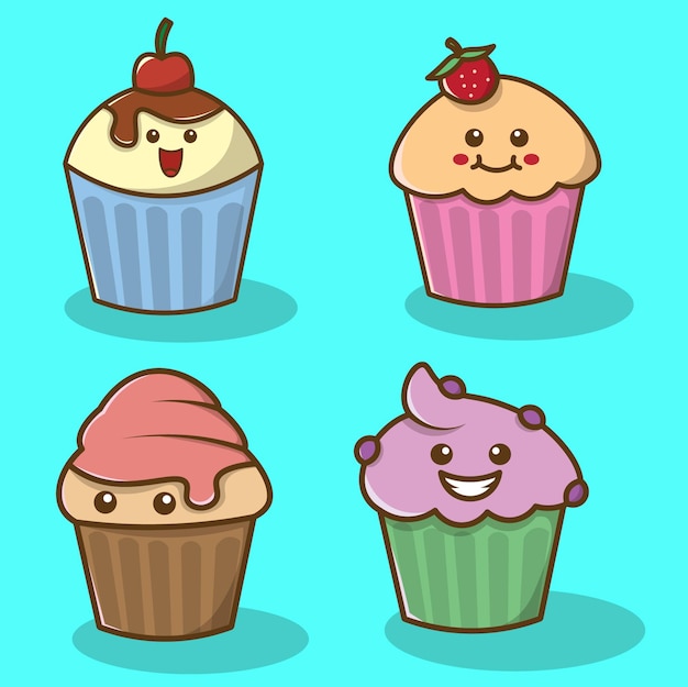 Wektor Słodkie Jedzeniecupcake Icon Pack Vector Set