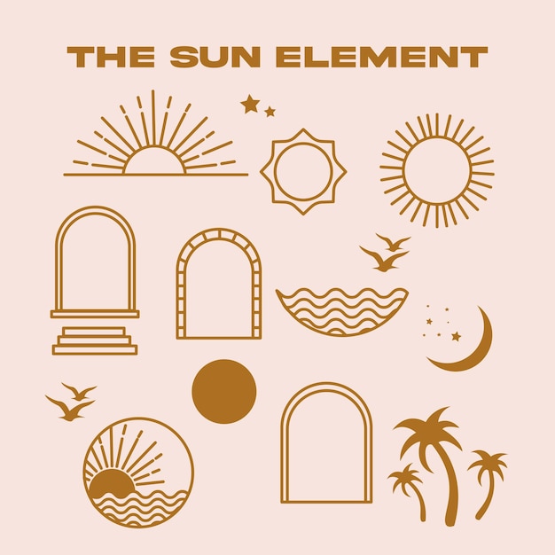 Wektor słońce plaża element pack zarys styl model szkieletowy