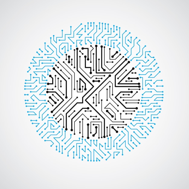 Wektor streszczenie komputer płytka ilustracja kolorowy, niebieski okrągły element technologii z połączeniami. Projektowanie stron internetowych tematu elektroniki.