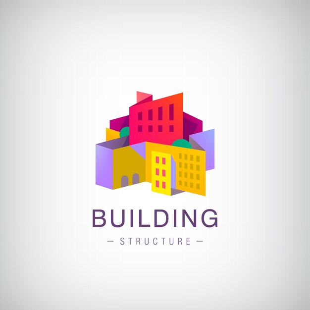Wektor Struktury Budynku Origami, Budowa Miasta, Kolorowe Logo 3d, Ikona. Koncepcja Nieruchomości, Domów, Mieszkań