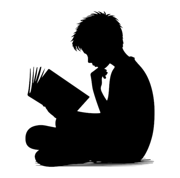 Plik wektorowy wektor sylwetka dziecka czytającego książkę