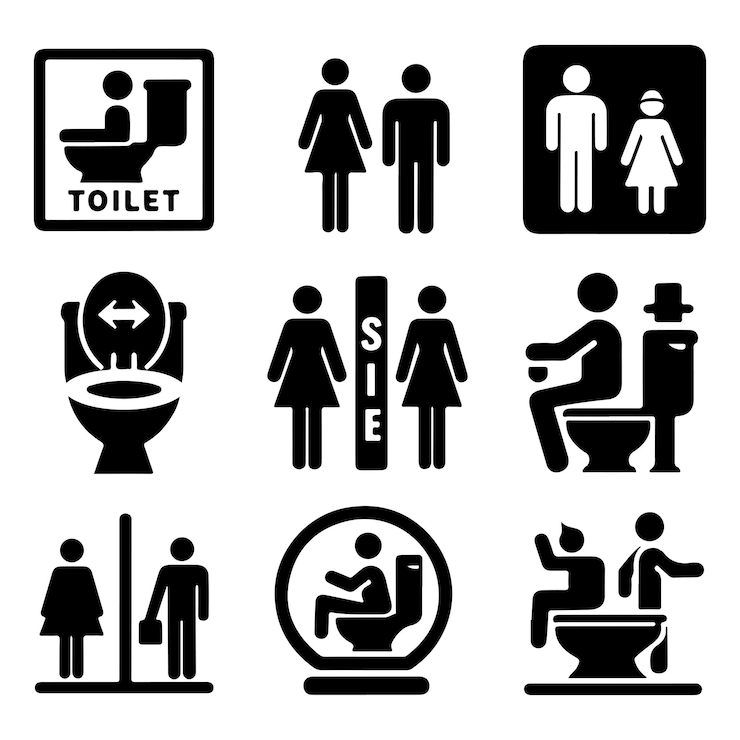 Wektor wektor sylwetki ikony znaku toalety ilustracja symbolu toalety