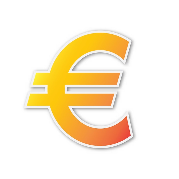 Wektor symbol euro. Papierowa naklejka na białym tle. Symbol waluty euro na białym tle.