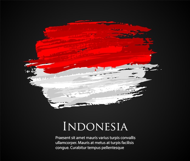 Wektor Szablon Ilustracja Indonezja Flaga Kraj Azji Czarny Czerwony Biały Pędzel Farba Akwarela