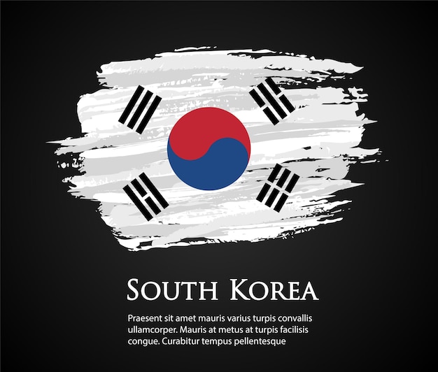 Wektor Szablon Ilustracja Korea Południowa Flaga Kraj Azji Czerwony żółty Niebieski Pędzel Farby