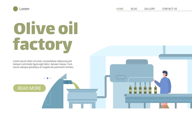 Wektor Szablon Strony Docelowej Dla Fabryki Na Produkcji Naturalnej Oliwy Z Oliwek żywności