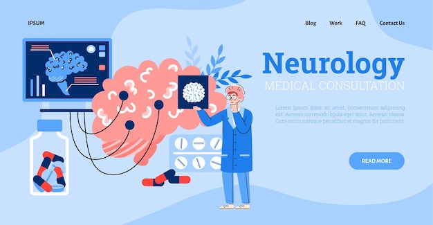 Wektor Szablon Strony Docelowej Z Lekarzem Neurologiem Leczącym Choroby Neurologiczne