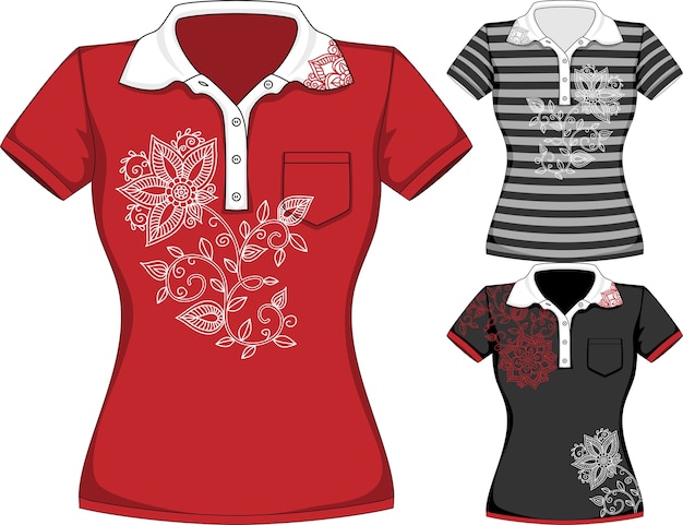 Plik wektorowy wektor szablony projektów koszulek z krótkim rękawem kobiet w trzech kolorach