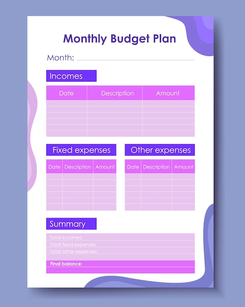 Plik wektorowy wektor szablony stron planisty szablon planowania budżetu dzienny tygodniowy miesięczny projekt budjet